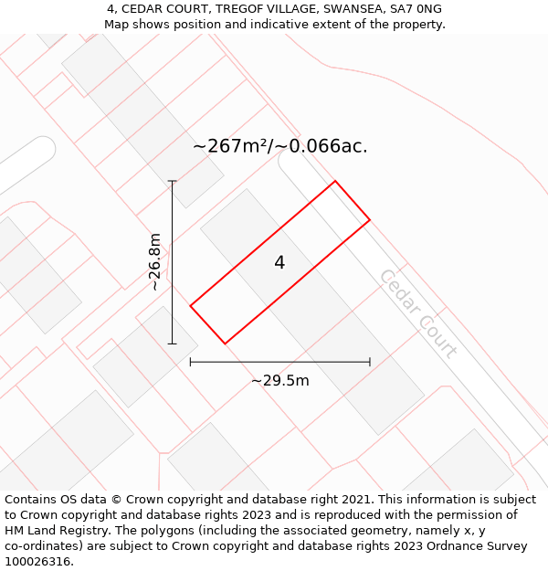 4, CEDAR COURT, TREGOF VILLAGE, SWANSEA, SA7 0NG: Plot and title map