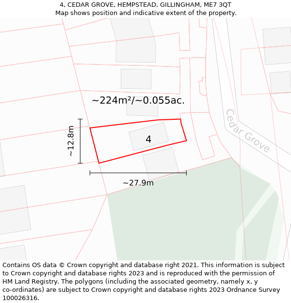 4, CEDAR GROVE, HEMPSTEAD, GILLINGHAM, ME7 3QT: Plot and title map