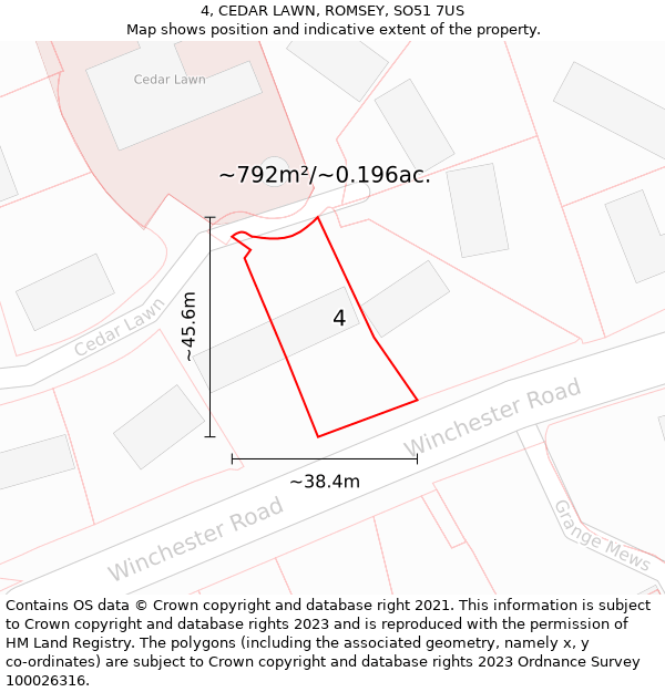 4, CEDAR LAWN, ROMSEY, SO51 7US: Plot and title map