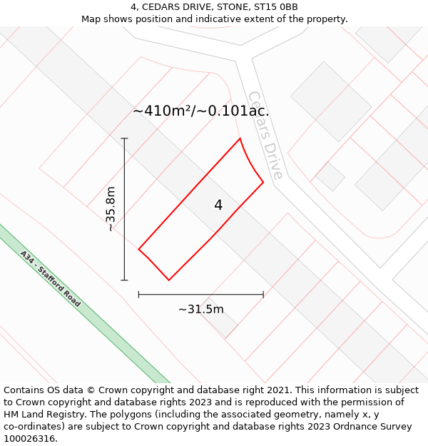 4, CEDARS DRIVE, STONE, ST15 0BB: Plot and title map