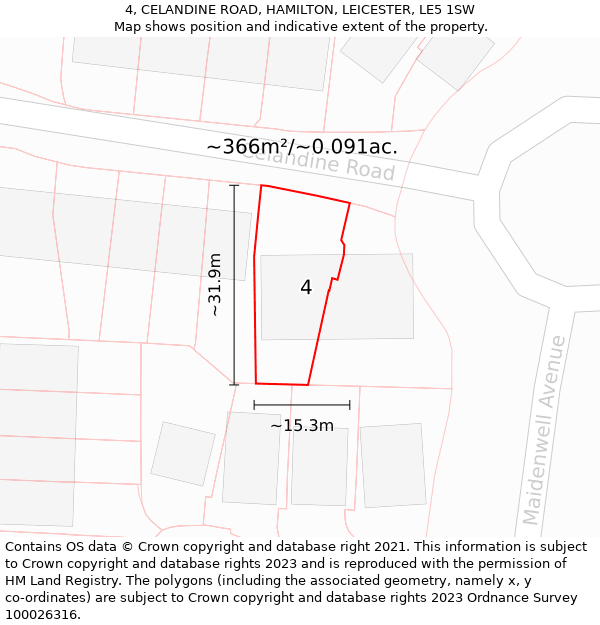 4, CELANDINE ROAD, HAMILTON, LEICESTER, LE5 1SW: Plot and title map