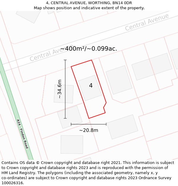 4, CENTRAL AVENUE, WORTHING, BN14 0DR: Plot and title map