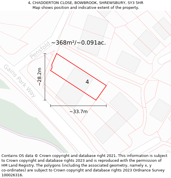 4, CHADDERTON CLOSE, BOWBROOK, SHREWSBURY, SY3 5HR: Plot and title map