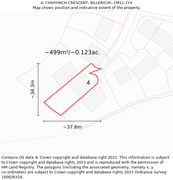 4, CHAFFINCH CRESCENT, BILLERICAY, CM11 2YX: Plot and title map