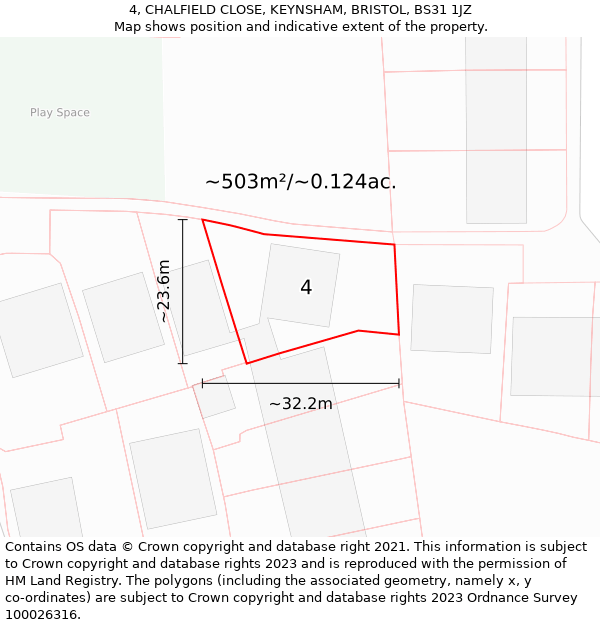 4, CHALFIELD CLOSE, KEYNSHAM, BRISTOL, BS31 1JZ: Plot and title map