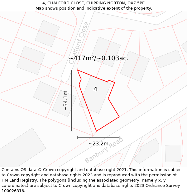 4, CHALFORD CLOSE, CHIPPING NORTON, OX7 5PE: Plot and title map