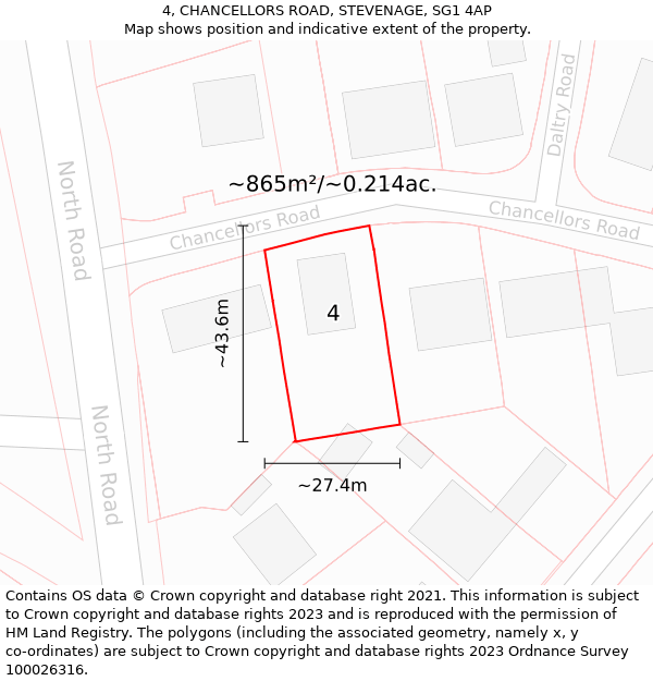 4, CHANCELLORS ROAD, STEVENAGE, SG1 4AP: Plot and title map