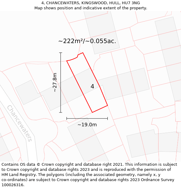 4, CHANCEWATERS, KINGSWOOD, HULL, HU7 3NG: Plot and title map