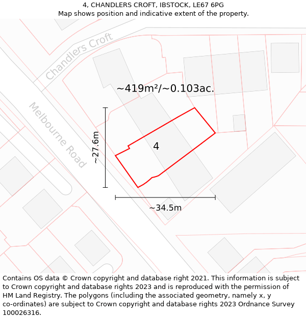 4, CHANDLERS CROFT, IBSTOCK, LE67 6PG: Plot and title map