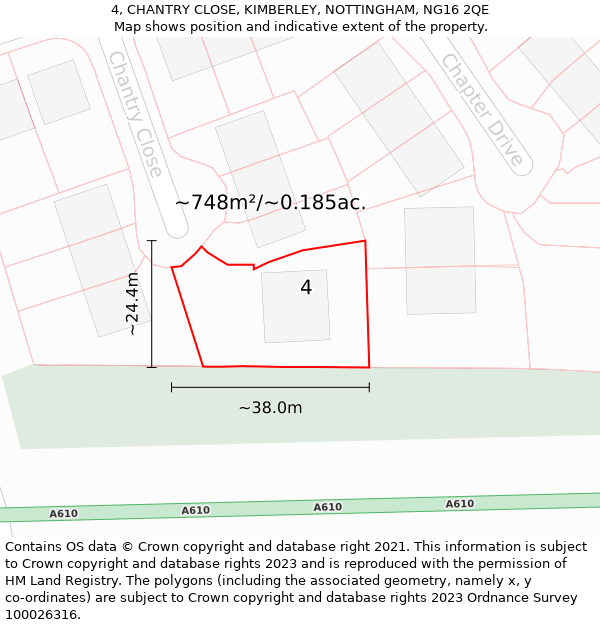 4, CHANTRY CLOSE, KIMBERLEY, NOTTINGHAM, NG16 2QE: Plot and title map