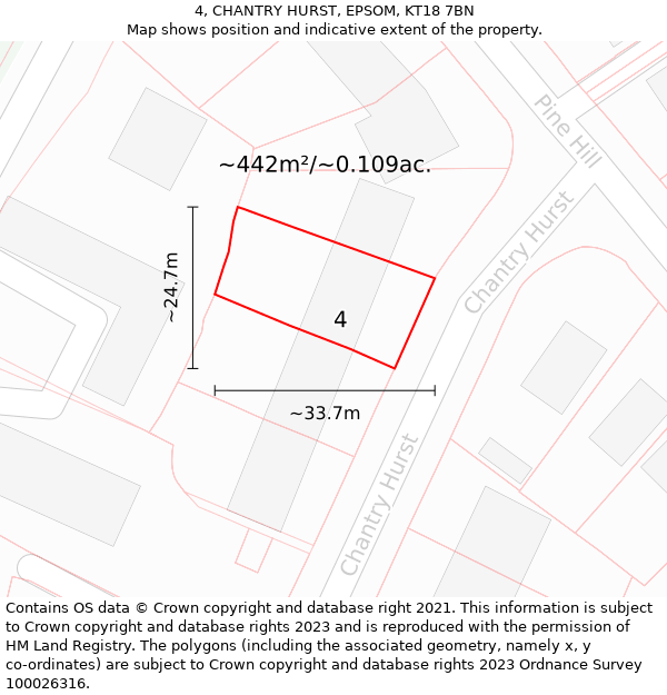 4, CHANTRY HURST, EPSOM, KT18 7BN: Plot and title map