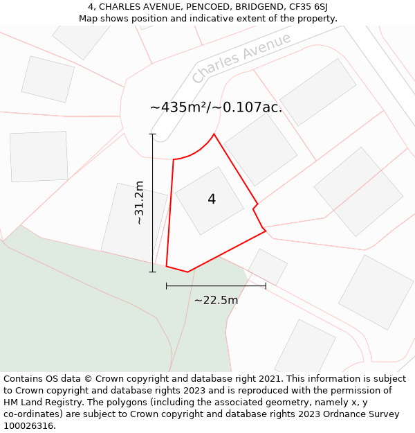 4, CHARLES AVENUE, PENCOED, BRIDGEND, CF35 6SJ: Plot and title map