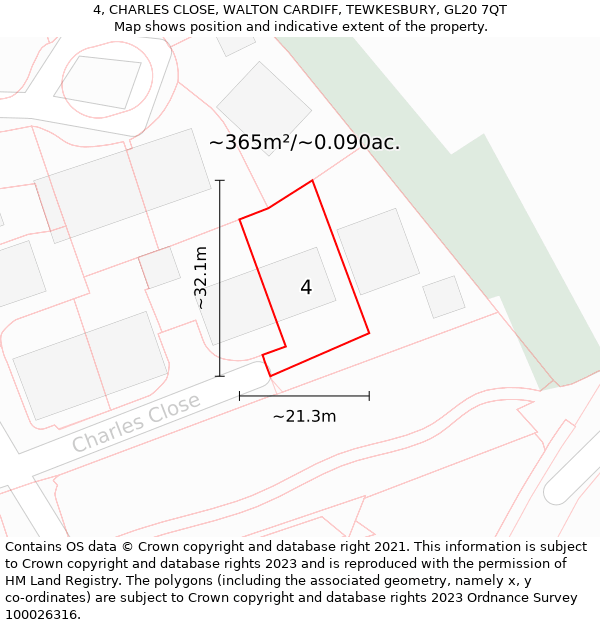 4, CHARLES CLOSE, WALTON CARDIFF, TEWKESBURY, GL20 7QT: Plot and title map