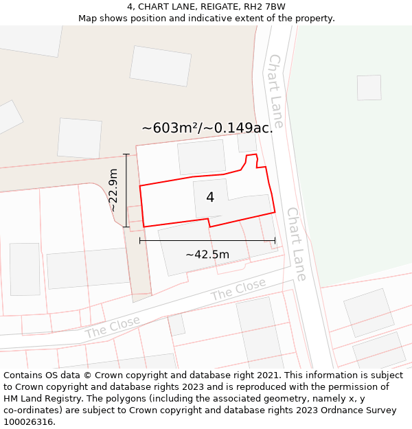 4, CHART LANE, REIGATE, RH2 7BW: Plot and title map