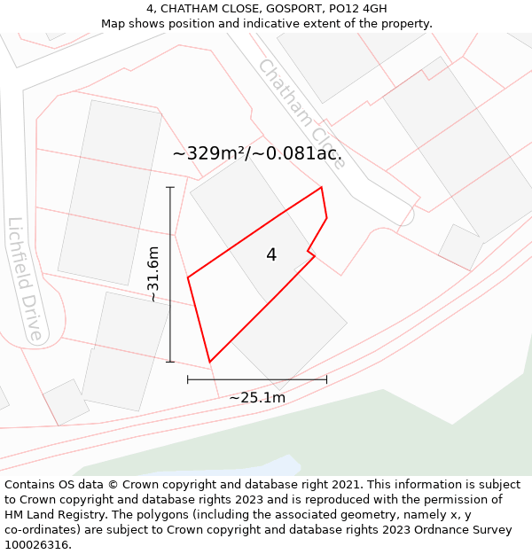 4, CHATHAM CLOSE, GOSPORT, PO12 4GH: Plot and title map