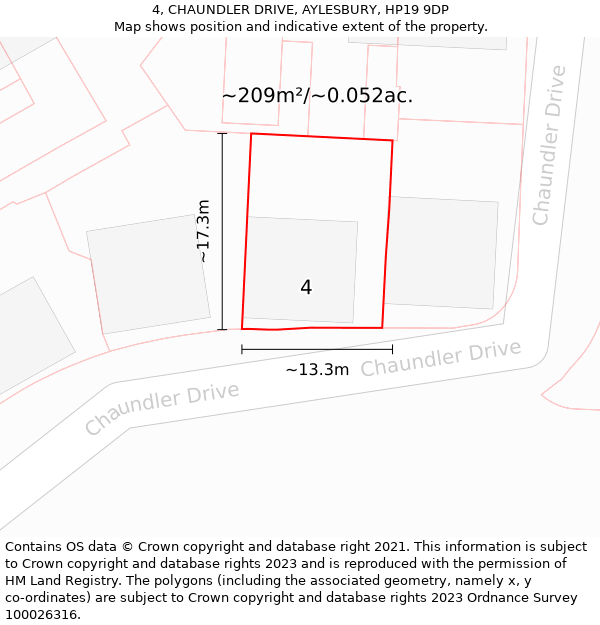 4, CHAUNDLER DRIVE, AYLESBURY, HP19 9DP: Plot and title map