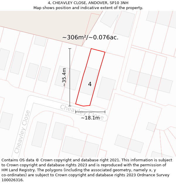 4, CHEAVLEY CLOSE, ANDOVER, SP10 3NH: Plot and title map