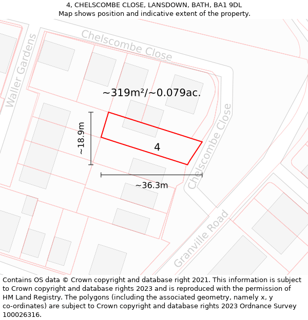 4, CHELSCOMBE CLOSE, LANSDOWN, BATH, BA1 9DL: Plot and title map