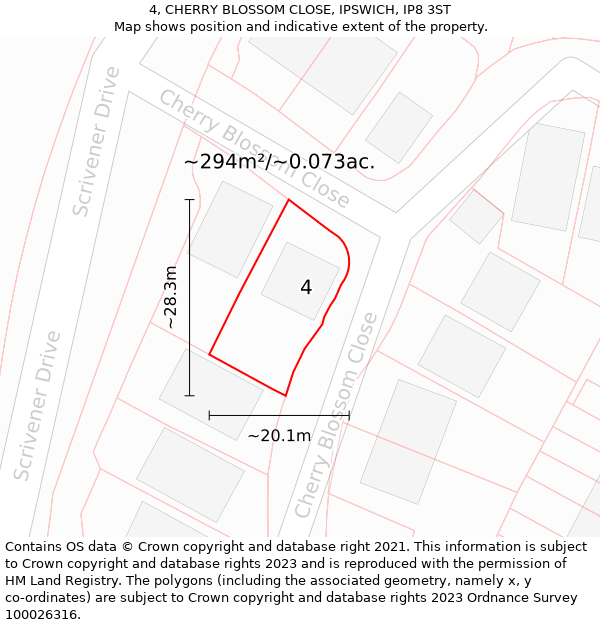 4, CHERRY BLOSSOM CLOSE, IPSWICH, IP8 3ST: Plot and title map