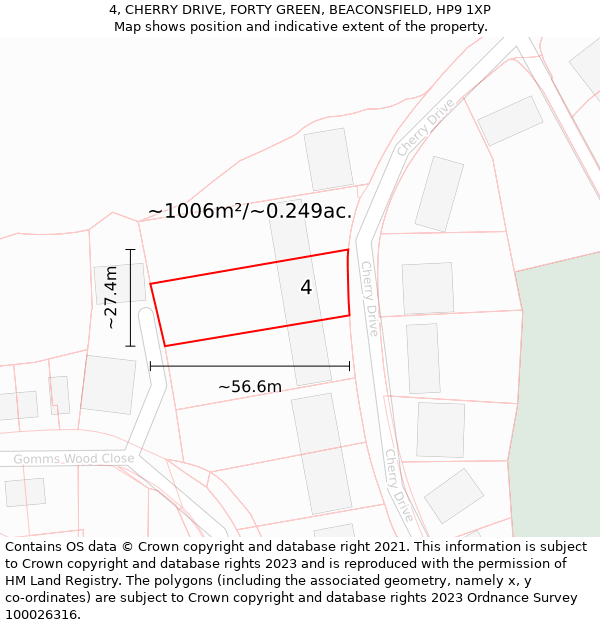 4, CHERRY DRIVE, FORTY GREEN, BEACONSFIELD, HP9 1XP: Plot and title map