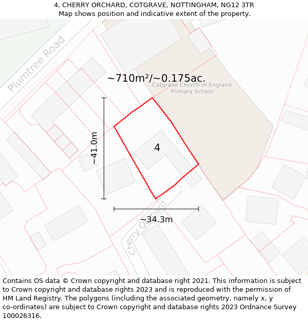 4, CHERRY ORCHARD, COTGRAVE, NOTTINGHAM, NG12 3TR: Plot and title map