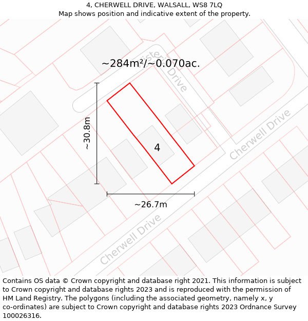 4, CHERWELL DRIVE, WALSALL, WS8 7LQ: Plot and title map