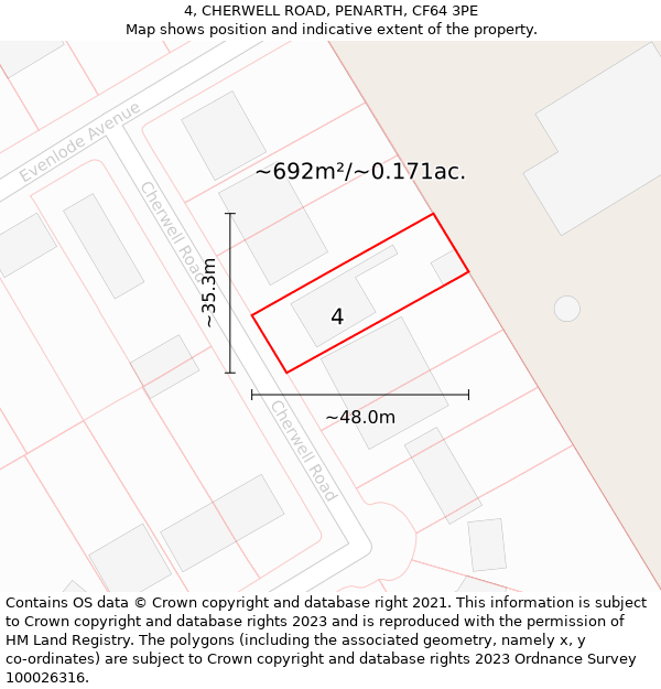 4, CHERWELL ROAD, PENARTH, CF64 3PE: Plot and title map