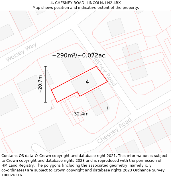 4, CHESNEY ROAD, LINCOLN, LN2 4RX: Plot and title map