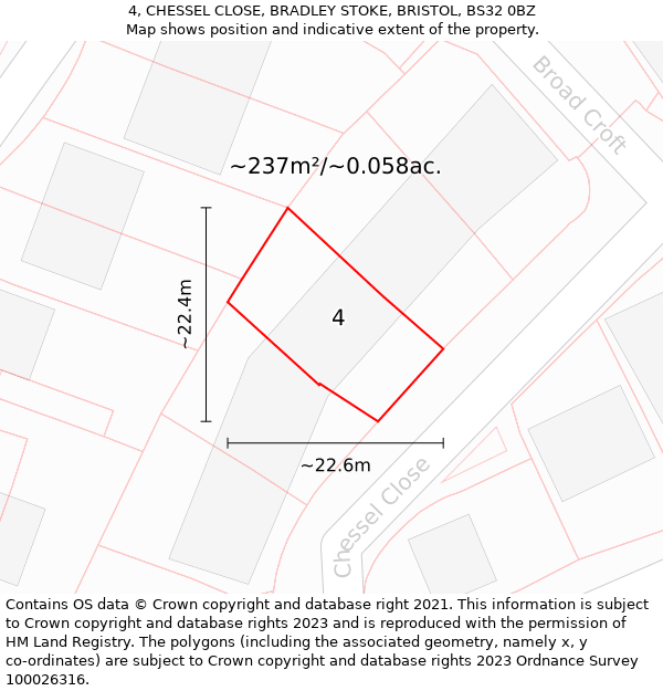 4, CHESSEL CLOSE, BRADLEY STOKE, BRISTOL, BS32 0BZ: Plot and title map