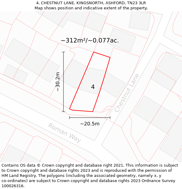 4, CHESTNUT LANE, KINGSNORTH, ASHFORD, TN23 3LR: Plot and title map