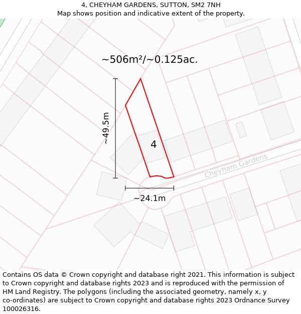 4, CHEYHAM GARDENS, SUTTON, SM2 7NH: Plot and title map