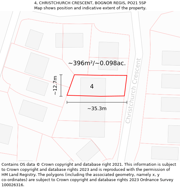 4, CHRISTCHURCH CRESCENT, BOGNOR REGIS, PO21 5SP: Plot and title map