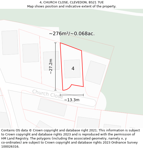 4, CHURCH CLOSE, CLEVEDON, BS21 7UE: Plot and title map