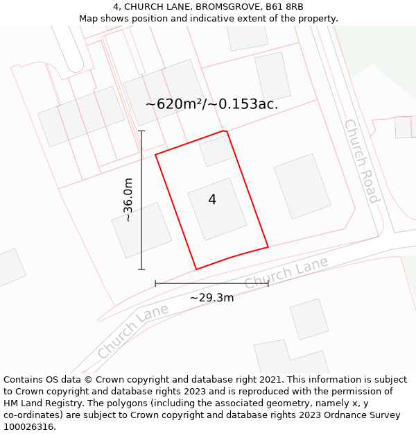 4, CHURCH LANE, BROMSGROVE, B61 8RB: Plot and title map