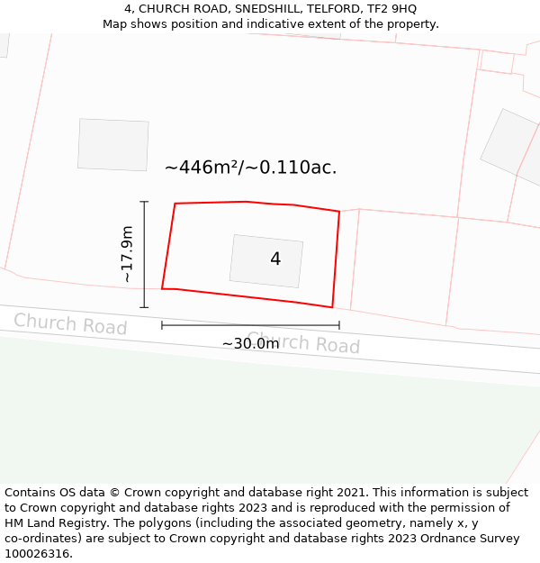 4, CHURCH ROAD, SNEDSHILL, TELFORD, TF2 9HQ: Plot and title map