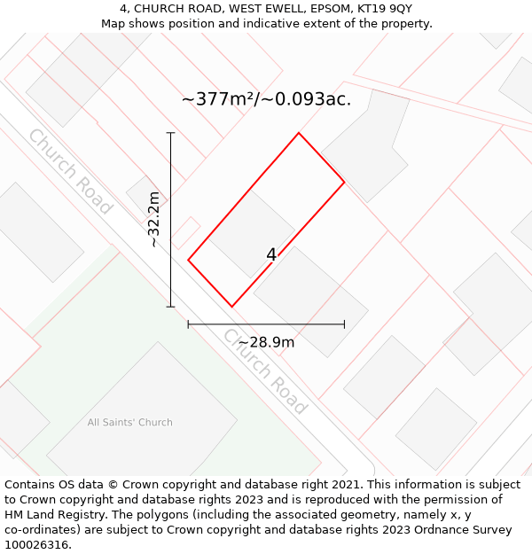 4, CHURCH ROAD, WEST EWELL, EPSOM, KT19 9QY: Plot and title map