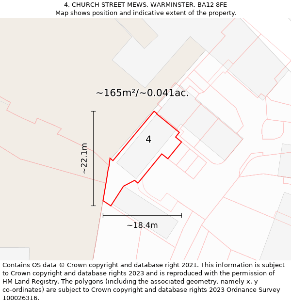 4, CHURCH STREET MEWS, WARMINSTER, BA12 8FE: Plot and title map