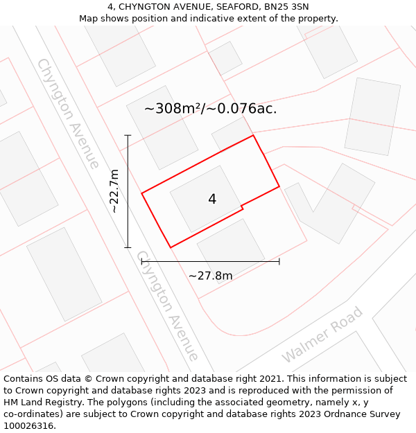 4, CHYNGTON AVENUE, SEAFORD, BN25 3SN: Plot and title map