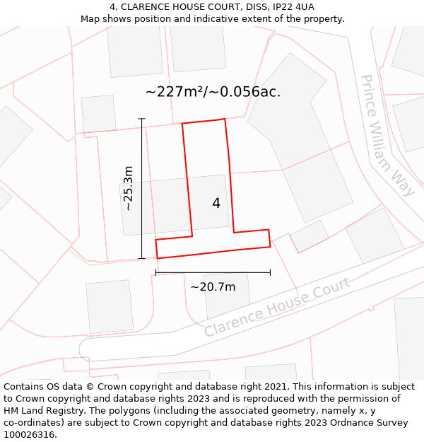 4, CLARENCE HOUSE COURT, DISS, IP22 4UA: Plot and title map