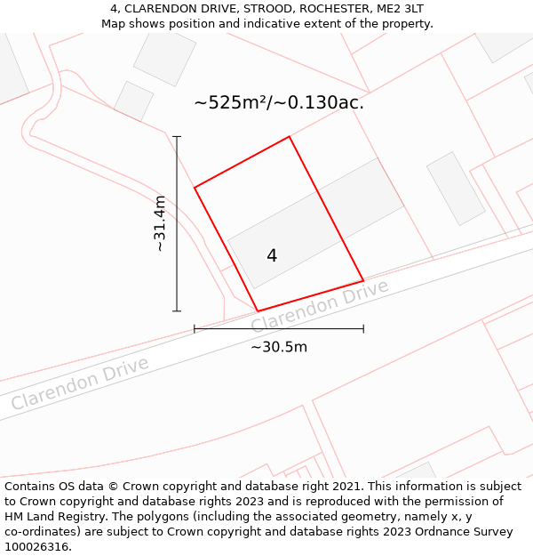 4, CLARENDON DRIVE, STROOD, ROCHESTER, ME2 3LT: Plot and title map