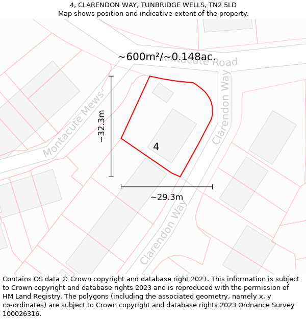 4, CLARENDON WAY, TUNBRIDGE WELLS, TN2 5LD: Plot and title map