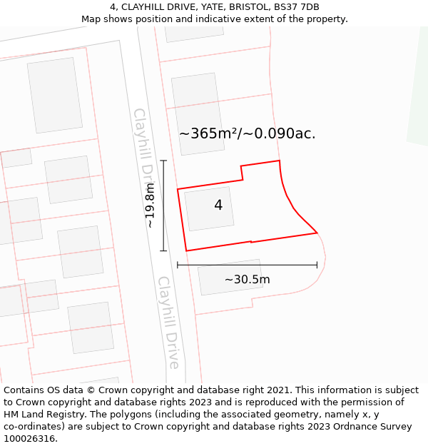 4, CLAYHILL DRIVE, YATE, BRISTOL, BS37 7DB: Plot and title map