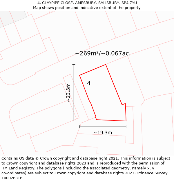 4, CLAYPIPE CLOSE, AMESBURY, SALISBURY, SP4 7YU: Plot and title map