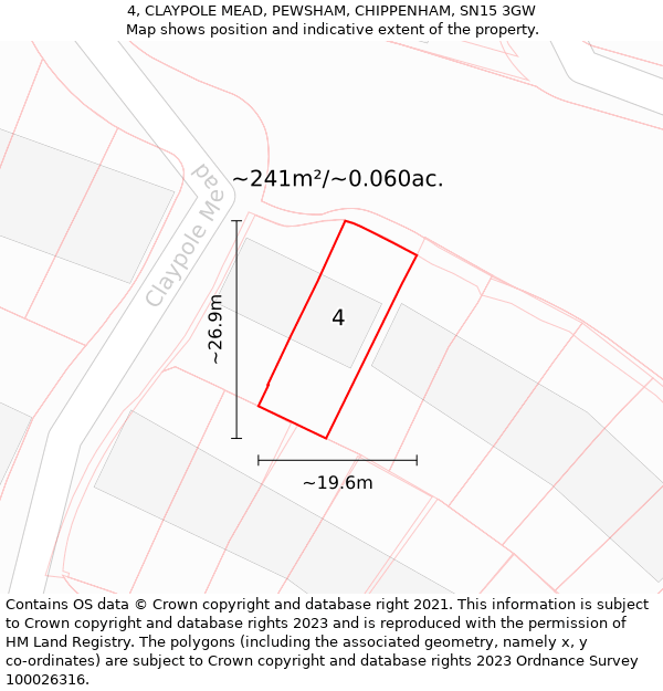 4, CLAYPOLE MEAD, PEWSHAM, CHIPPENHAM, SN15 3GW: Plot and title map