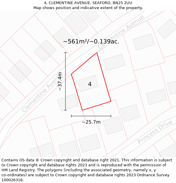 4, CLEMENTINE AVENUE, SEAFORD, BN25 2UU: Plot and title map