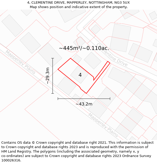 4, CLEMENTINE DRIVE, MAPPERLEY, NOTTINGHAM, NG3 5UX: Plot and title map
