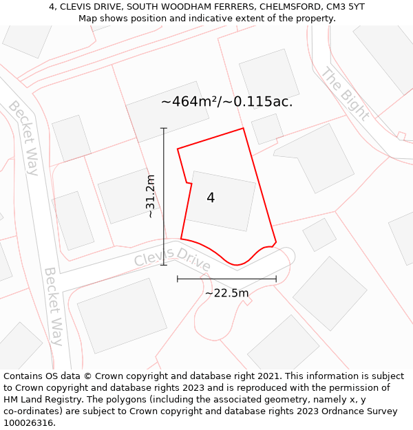 4, CLEVIS DRIVE, SOUTH WOODHAM FERRERS, CHELMSFORD, CM3 5YT: Plot and title map