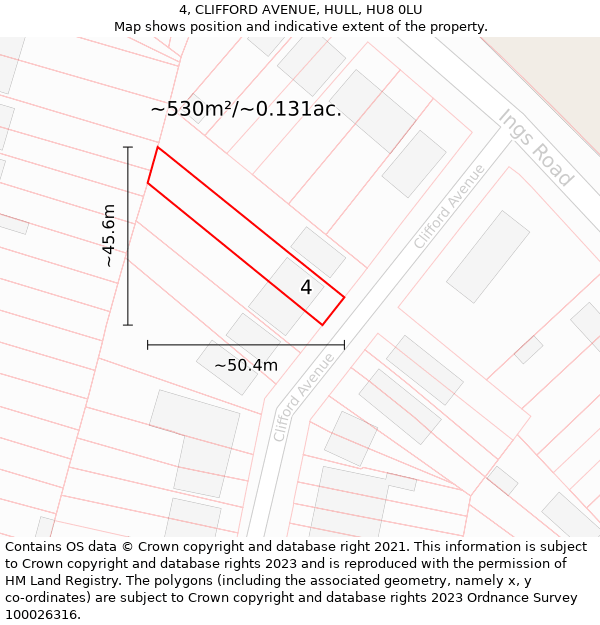 4, CLIFFORD AVENUE, HULL, HU8 0LU: Plot and title map