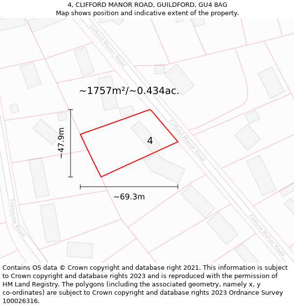 4, CLIFFORD MANOR ROAD, GUILDFORD, GU4 8AG: Plot and title map