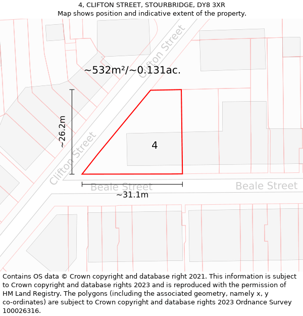 4, CLIFTON STREET, STOURBRIDGE, DY8 3XR: Plot and title map